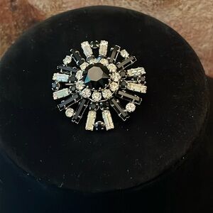 Vintage Brooch Black Clear Crystals Made in Austria